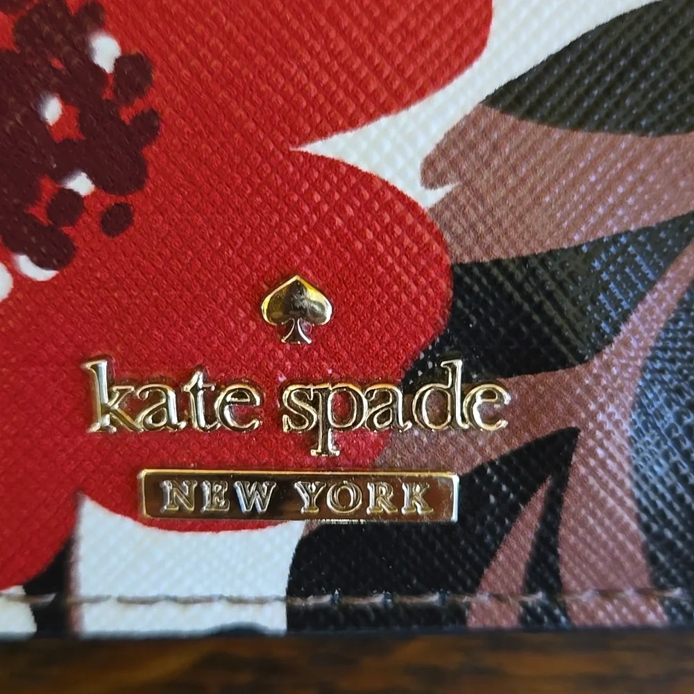 Kate Spade Compact Wallet With Key Ring In Red Poppy Field - Picture 2 of 16